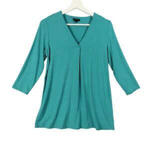 J. Jill Wearever Women Minimalist Coastal Tunic XS Teal V-Neck 3/4 Sleeve Top